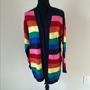 Red and Pink Striped Cardigan Sweater